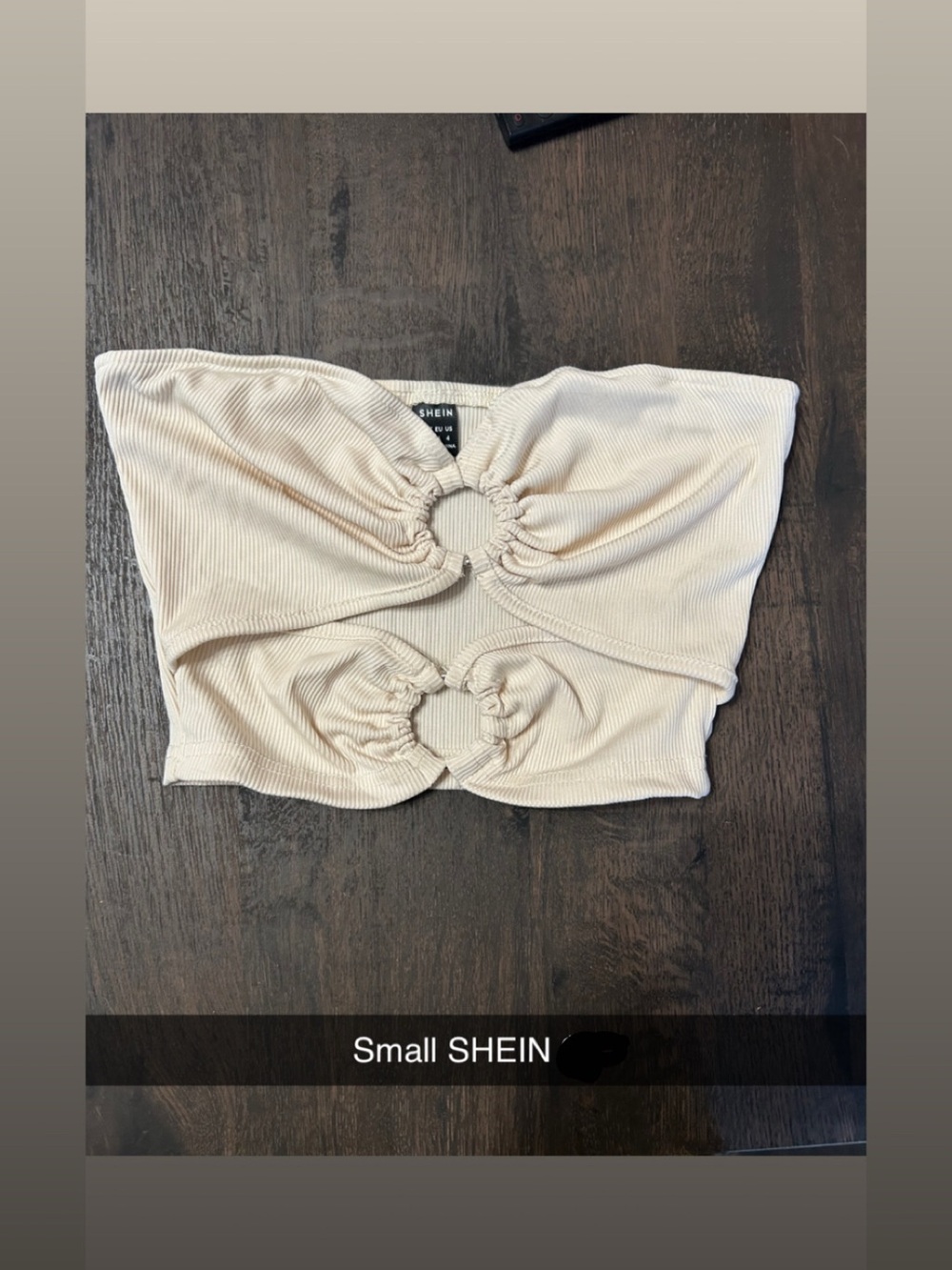 SHEIN Cream Ribbed Double-Ring Strapless Crop Top